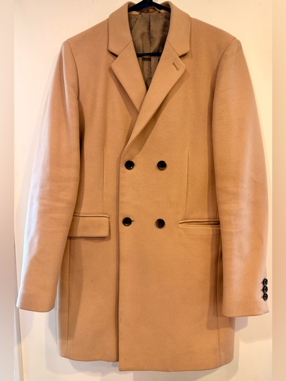 Theory Camel Wool Cashmere Double Breasted Overcoat - Size S